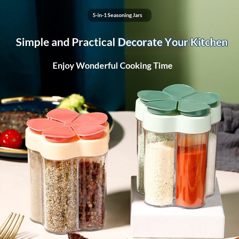 Spice Jar Labels - 1PC 5-compartimenten flip-kruidenpot, luchtdichte kruidencontainer voor