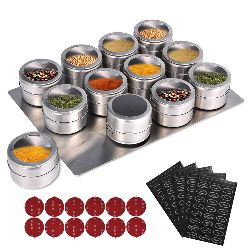 Spice Jar Labels - LMETJMA Magnetische Kruidenpotjes Met Wandgemonteerd Rek