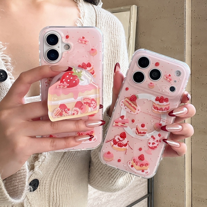 Strawberry Huller - Schattige aardbeientaart schudbare magnetische telefoonhoes voor