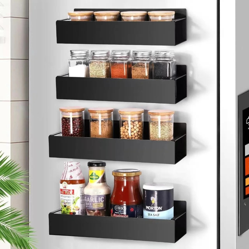 Spice Jar Labels - 2-delige zwarte magnetische kruidenrek voor koelkast,