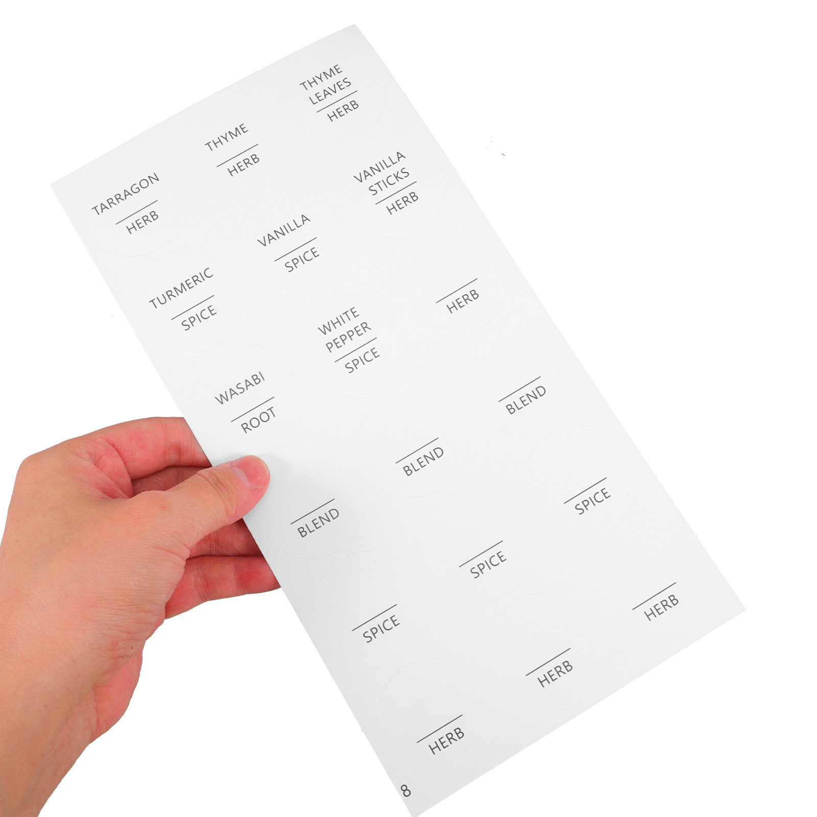Spice Jar Labels - 8 vellen waterdichte minimalistische ronde kruidenlabels,
